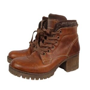 Bull Boxer Brown Leather Lace-Up Heeled Ankle Boots Womens 7